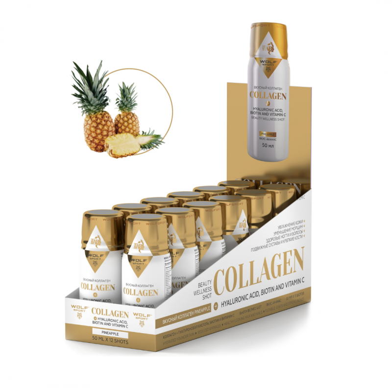 Купить Коллаген с гиалуроновой кислотой, биотином и витамином C со вкусом ананаса / 12 шт