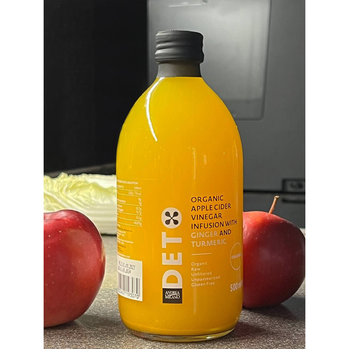Яблочный органический уксус с имбирем и куркумой, 500 мл