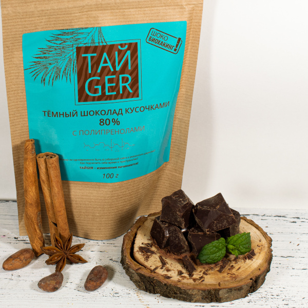Шоколад ТАЙGER c полипренолами, без сахара, 100 г / 50 мг