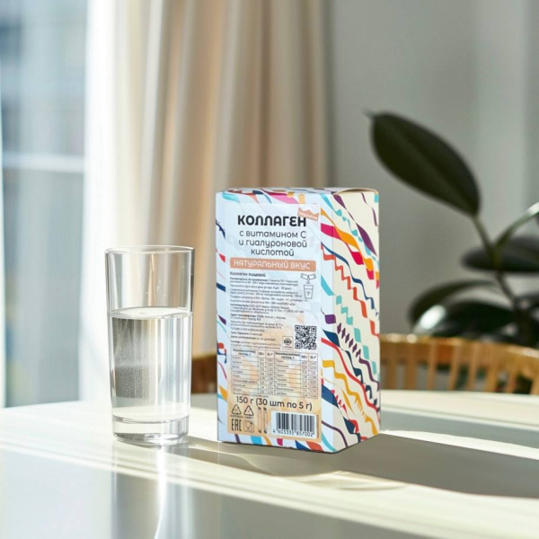 Коллаген премиум с витамином С и гиалуроновой кислотой в стиках, натуральный вкус (30 стиков по 5 г)