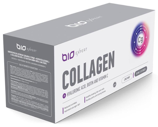 Коллаген с гиалуроновой кислотой, биотином и витамином C со вкусом лайма и мяты / 12 шт