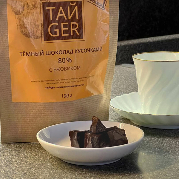 Шоколад ТАЙGER с ежовиком, без сахара, 100 г / 300 мг