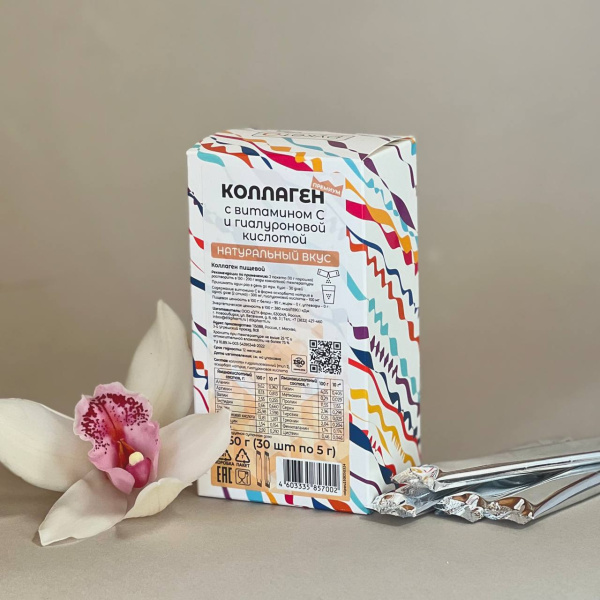 Коллаген премиум с витамином С и гиалуроновой кислотой в стиках, натуральный вкус (30 стиков по 5 г)